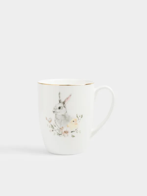 Саптыаяқ, 410 мл, фарфор F, ақ, алтын жиектері бар, Қоян мен балапан, Easter, image-0