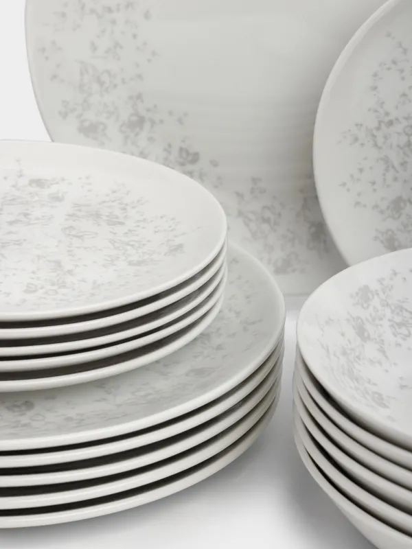 Ас сервизі, 6 адам, 18 зат, фарфор P, ақ, Сұр гүлдер, Gentle flowers, image-1