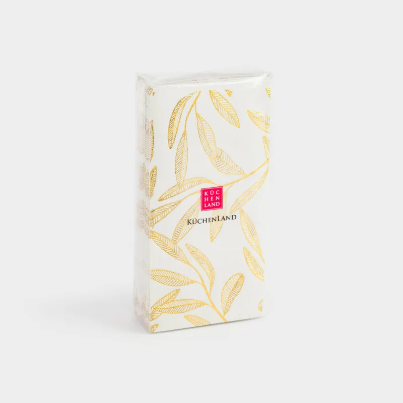 Қағаз майлықтар, 33х33 см, 20 дана, төртбұрышты, ақ, Алтын жапырақтар, Print, image-3