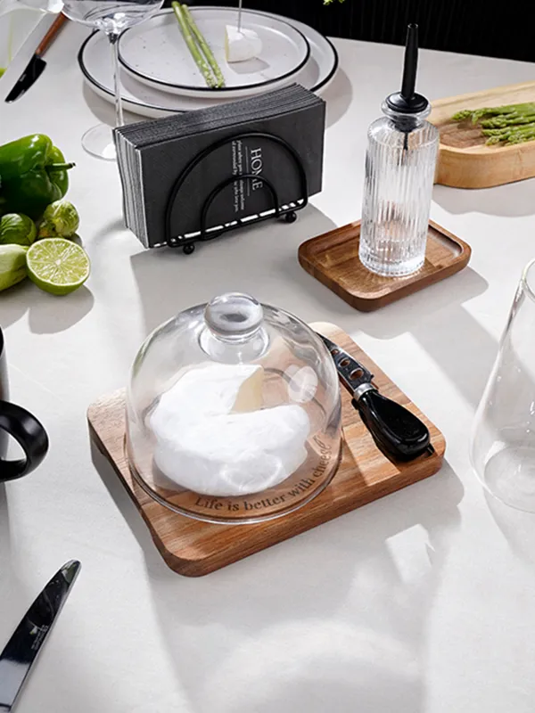 Ірімшікке арналған жиынтық, 3 зат, тақта-ыдыс/күмбез, болат/ағаш/шыны, Noble tree, image-9