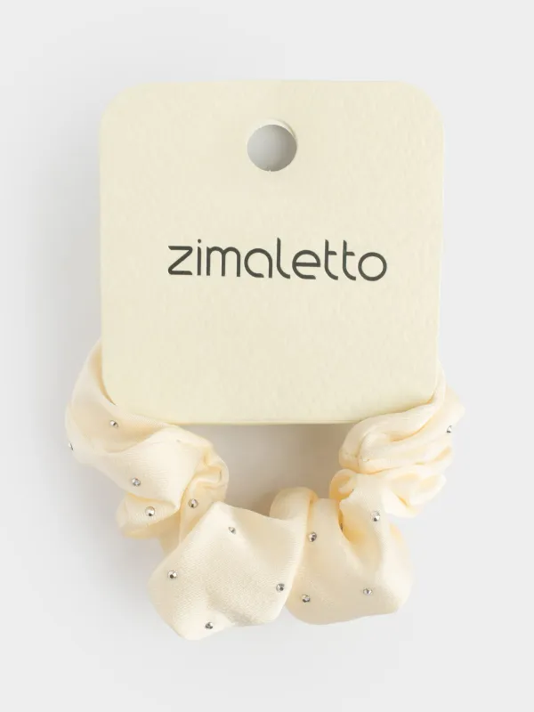 Шашқа арналған резеңке, 6 см, страздары бар, полиэстер, сүт түстес, Silk, image-2