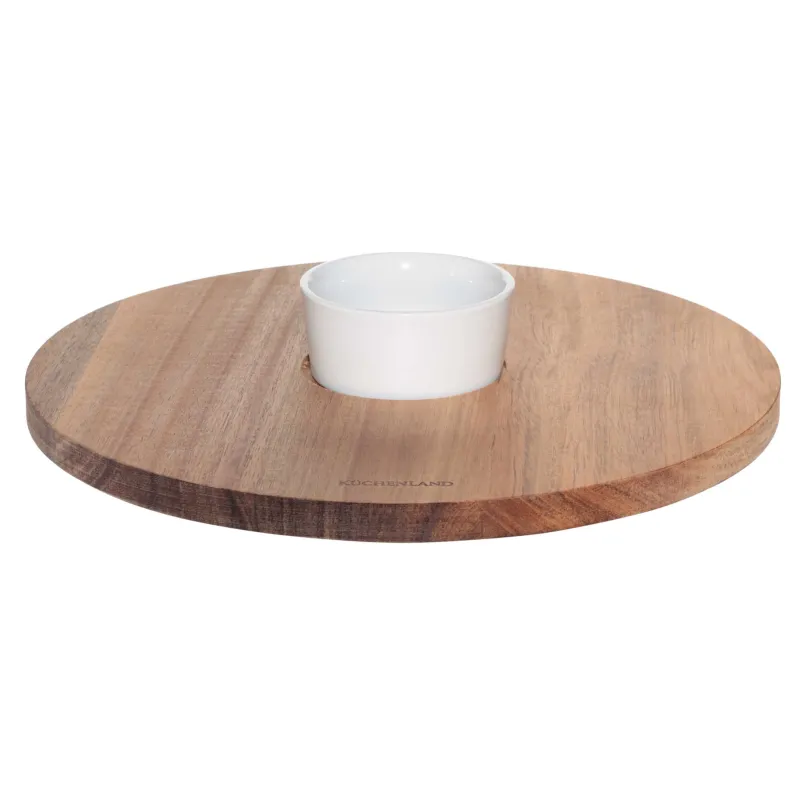 Блюдо для закусок, 30 см, с пиалой, вращающееся, дерево/форфор P, Noble tree