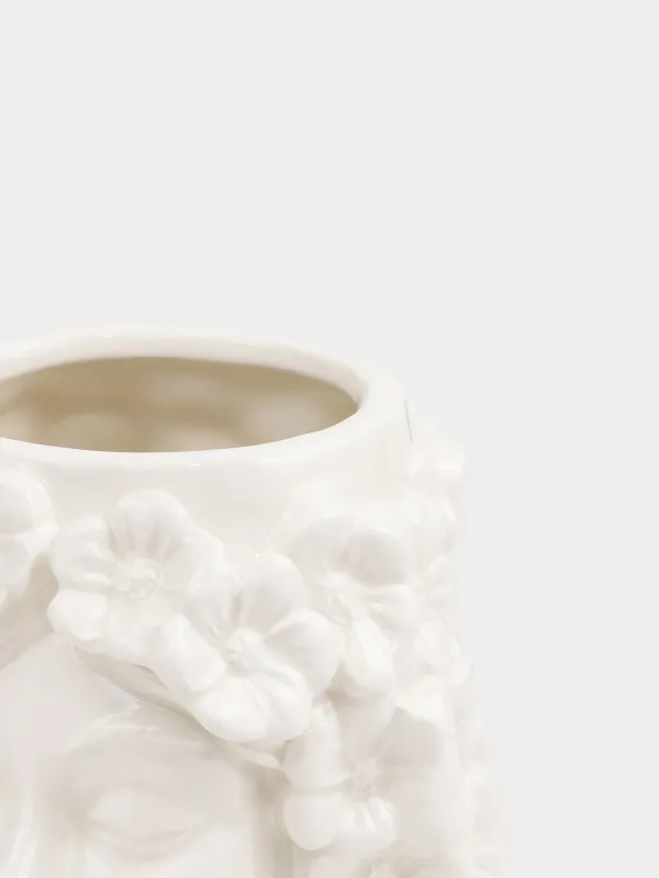 Гүл вазасы, 17 см, сәндік, керамика, сүт түстес, Гүлдер арасындағы әйел беті, Girls, image-2