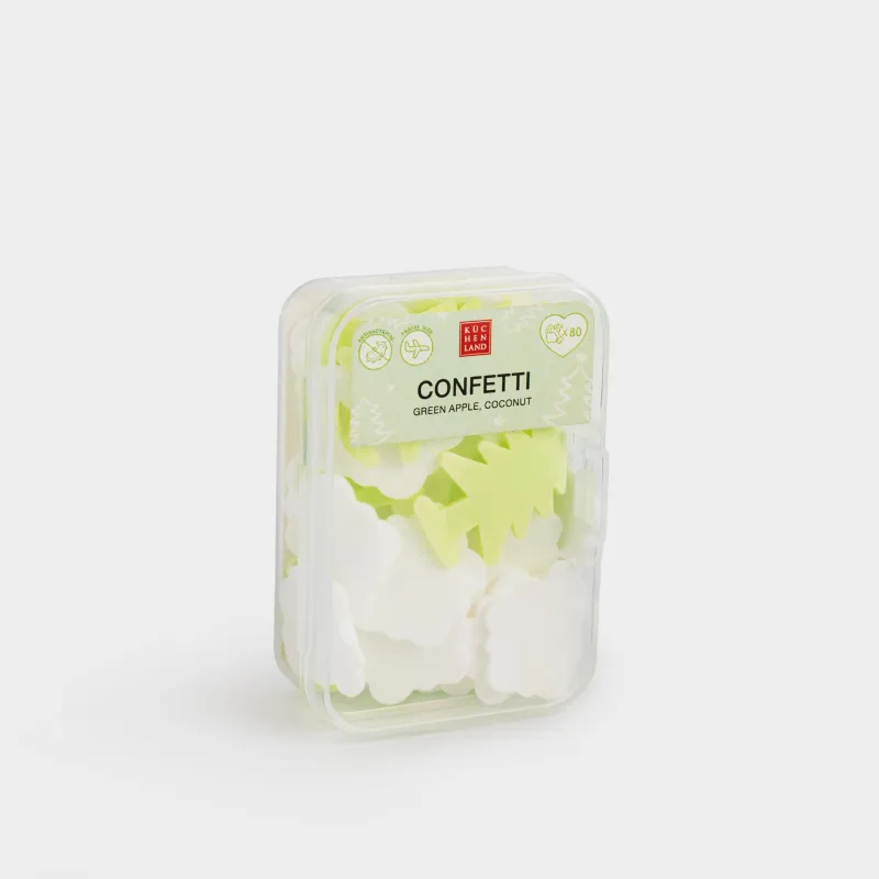 Сабын-конфетти, 2 см, 80 дана, жасыл-ақ, алма/Кокос жаңғағы, Шыршалар мен Қар ұшқындары, Confetti