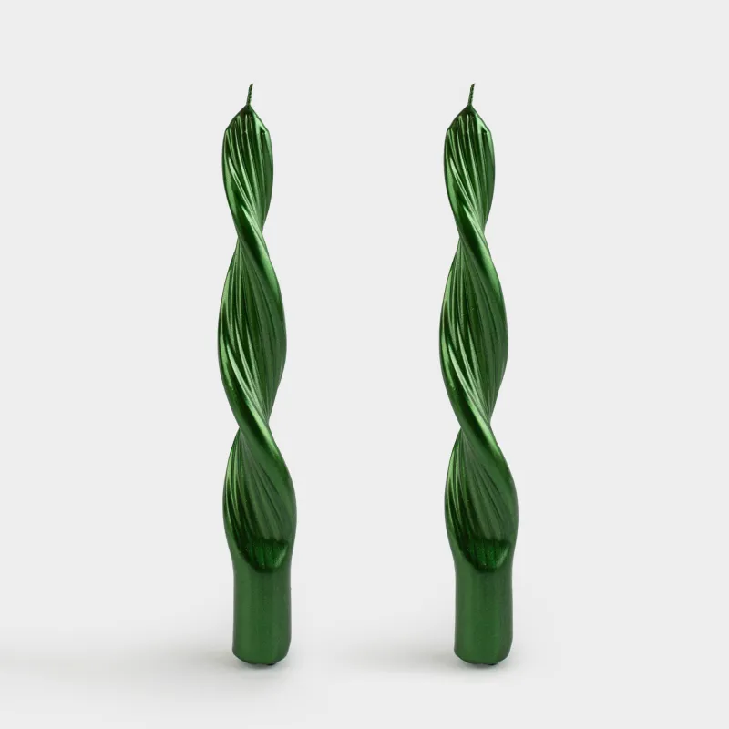 Свеча, 2 шт, 20 см, тонкая, зеленая, Спираль, Spiral shape
