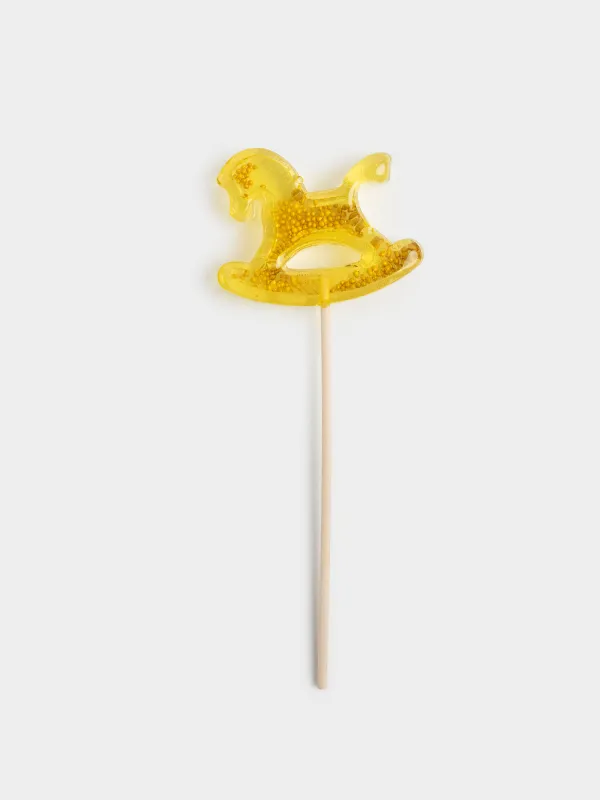 Мұз кәмпит, 40 гр, сылдырмақ, таяқшада, изомальт, сары, Тербелетін ат, Sweet life, image-0