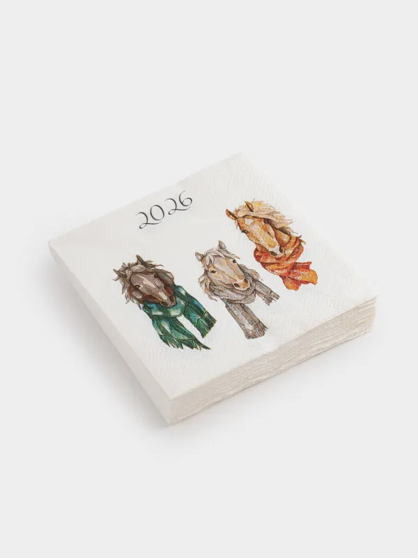 Салфетки бумажные, 21х21 см, 20 шт, квадратные, белые, Лошади в шарфах, Horse trio, image-1