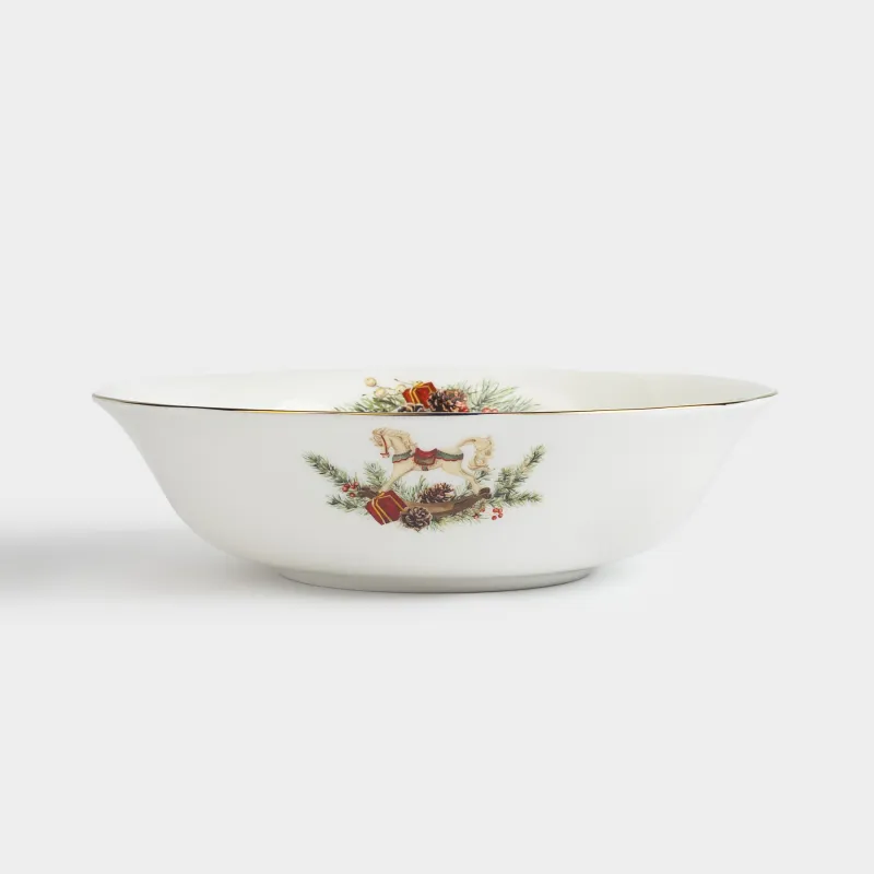 Салат ыдысы, 23х6 см, 1,3 л, фарфор F, ақ, Жылқы және шырша бұтақтары, Christmas miracle classic