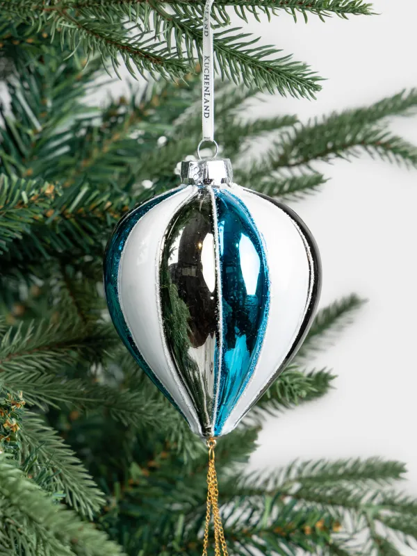 Шырша ойыншығы, 25 см, шыны, көк және ақ, Шар ішіндегі аққала, Figure christmas, image-2