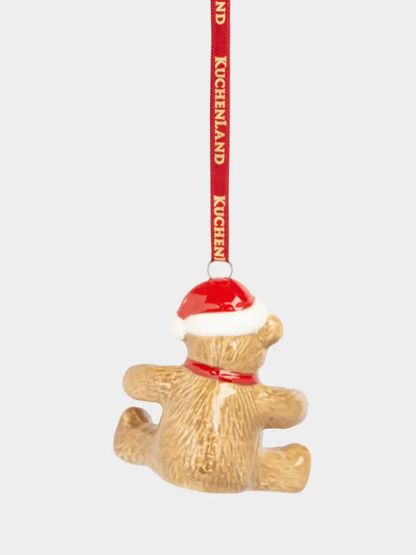 Игрушка елочная, 6 см, керамика, коричневая, Мишка с бантом, Figure christmas, image-1