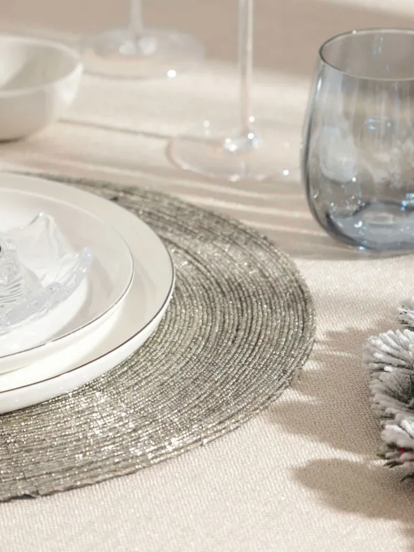 Аспаптардың астына қойылатын майлық, 36 см, майда моншақ, дөңгелек, ашық күміс түстес, Shiny beads, image-4