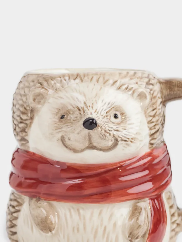 Кружка, 440 мл, керамика, молочно-коричневая, Еж в шарфе, Forest animals, image-1
