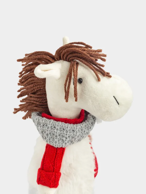Сәндік бұйым, 33 см, полиэстер, сарғылт-қоңыр және сұр, Қызыл свитер киген жылқы, Cute horse, image-4