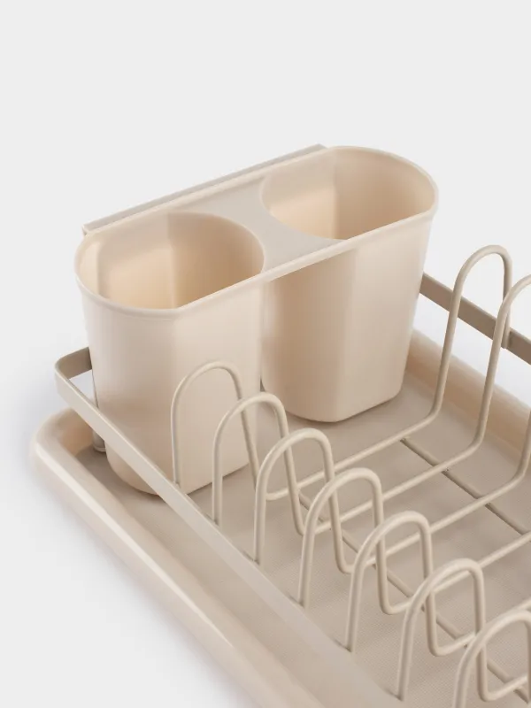 Ыдысқа арналған кептіргіш, 42х17 см, науасы бар, металл/пластик, сарғылт-қоңыр, Beige style, image-2