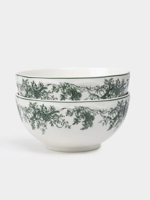 Кесе, 14х7 см, 2 дана, фарфор N, ақ-жасыл, Қысқы гүл шоғы, Winter lace, image-0