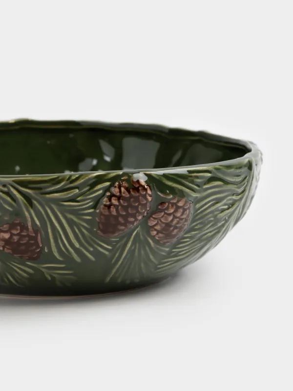 Салатник, 23х8 см, 1,7 л, керамика D, зеленый, Шишки на еловых ветках, Forest whispers, image-2