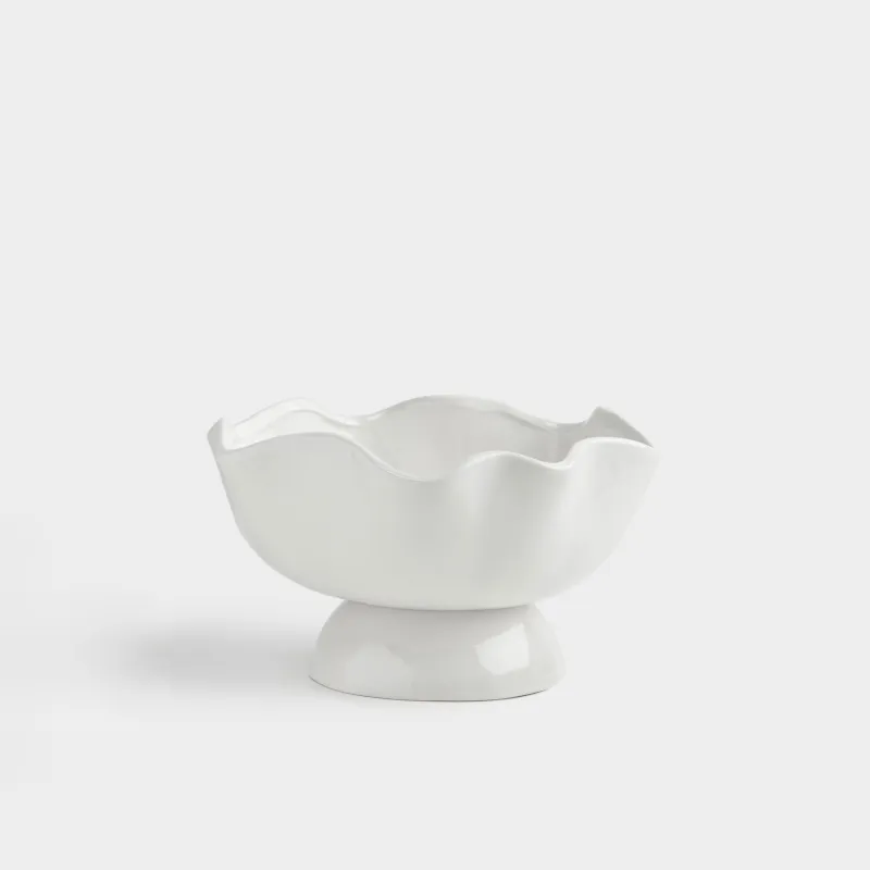 Жеміс вазасы, 23х15 см, аяқты, керамикалық, сүт түстес, Толқынды жиек, Crumple