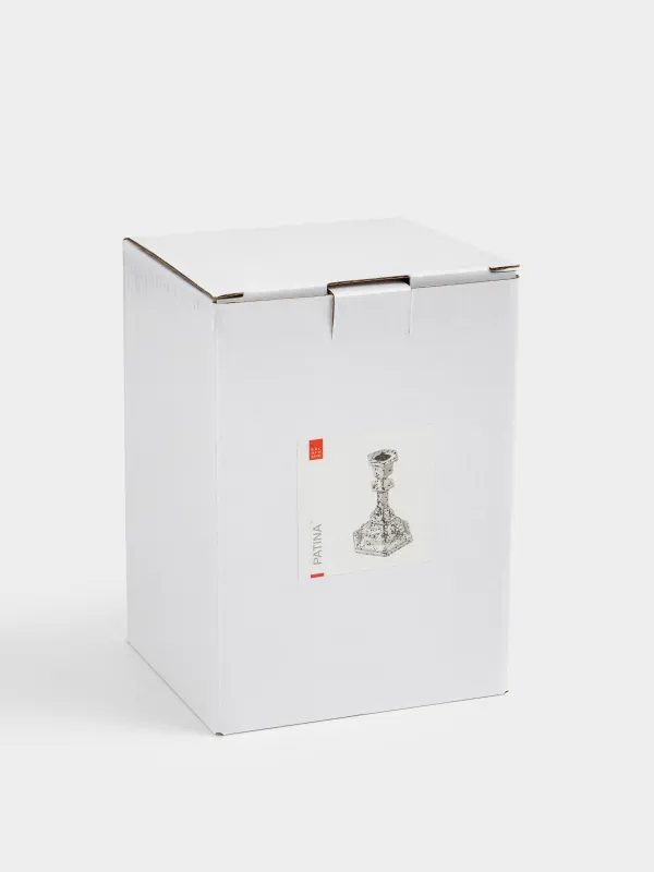 Шам ұстағыш, 14 см, жіңішке шамға арналған, аяқты, шыны, күміс, Patina, image-4