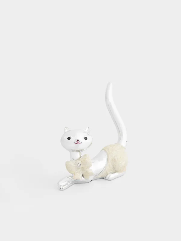 Зергерлік ұстағыш, 9 см, полирезин, күміс, садақ мысық, мысық, image-1