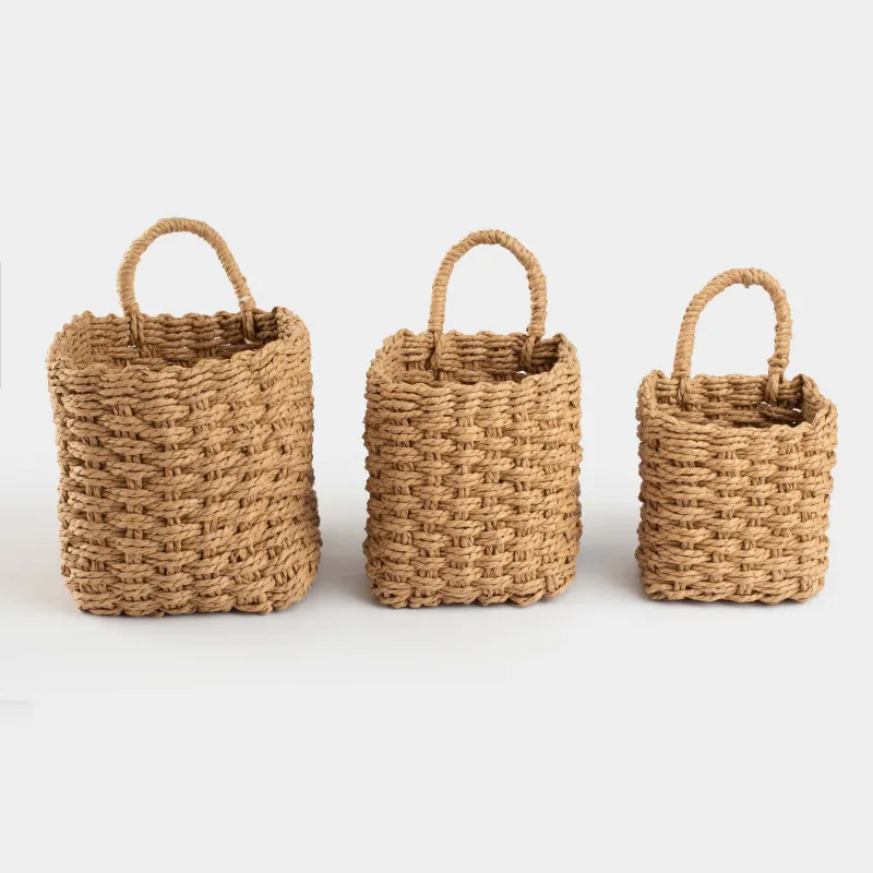 Набор корзин для хранения, 3 шт, плетеный, целлюлоза, квадратный, Braided, image-0