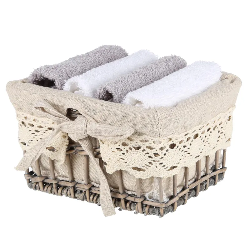 Полотенце, 30х30 см, 4 шт, в корзине, хлопок/дерево, белое/серое, Basket towel, image-2