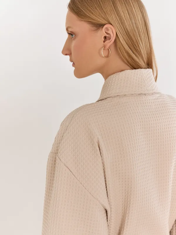 Әйелдер халаты, үйге арналған, өлшемі S, ұзын жеңді, вафельді, мақта, сүт түстес, Lucky, Stefani, image-5