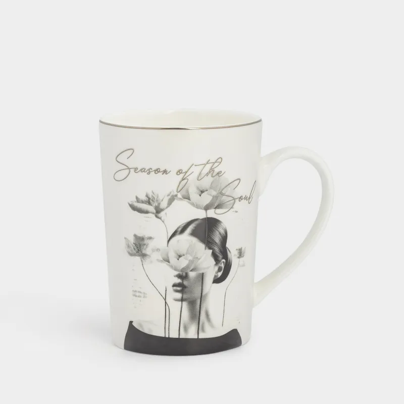 Кружка, 450 мл, фарфор F, белая, с серебристым кантом, Девушка с цветами, Girls garden