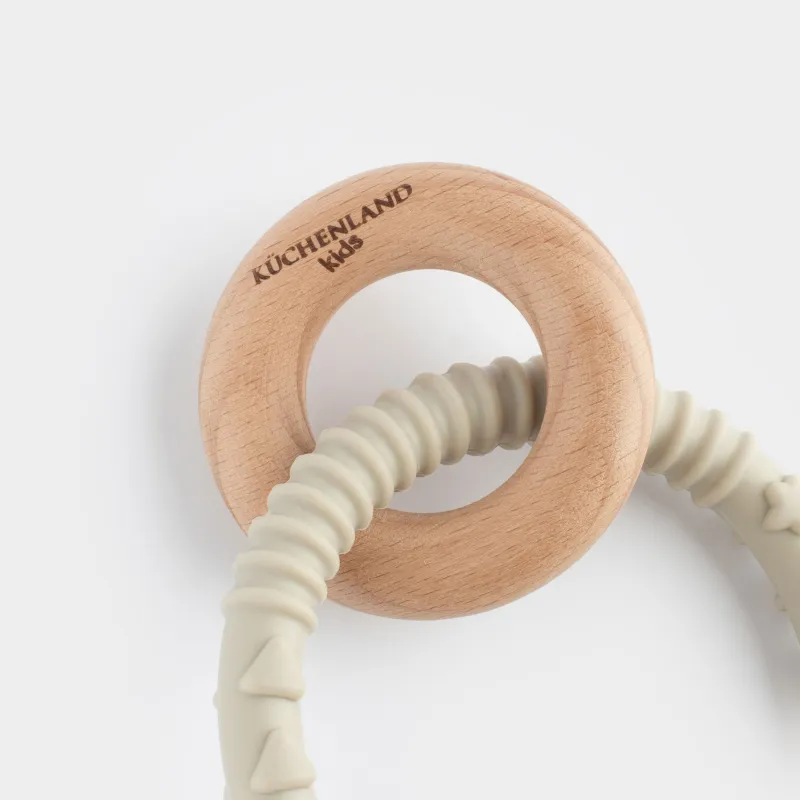 Тіс тазалағыш ойыншық, 2 кулон, сақинада, силикон/ағаш, сұр, Балық және сақина, Kiddy, image-5