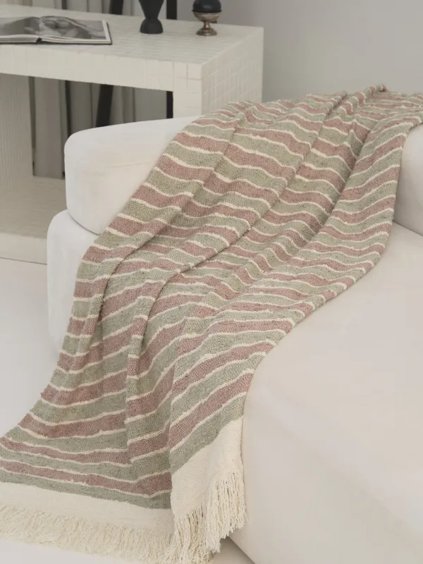 Көрпе, 130x170 см, шашақты, полиэстер/мақта, жасыл-күлгін, жолақты, Tabby, image-1