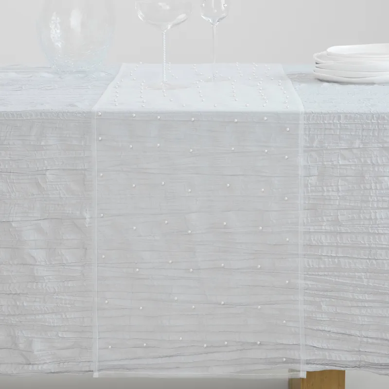 Дорожка настольная, 40х160 см, полиэстер/пластик, белая, Жемчужины, Pearl Antarctica