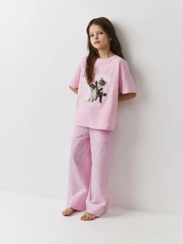 Балалар футболкасы, үйге арналған, 98 см, қыздарға арналған, мақта, қызғылт, Марғаулар, Celso, image-1