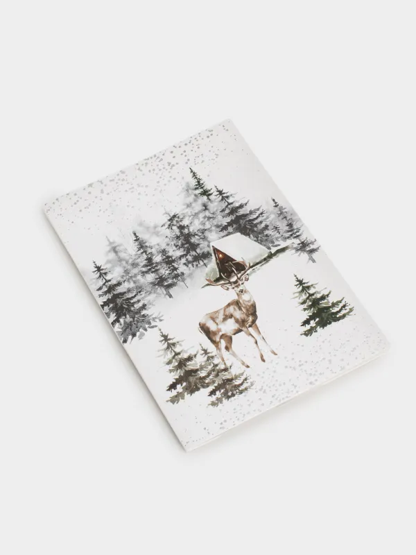 Сыйлық ашықхаты 3D, 13х18 см, қағаз, ақ, Ормандағы бұғы, Snowy house, image-2