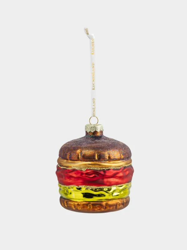 Игрушка елочная, 7x10 см, стекло, с блестками, коричнево-красная, Бургер, Figure christmas, image-1