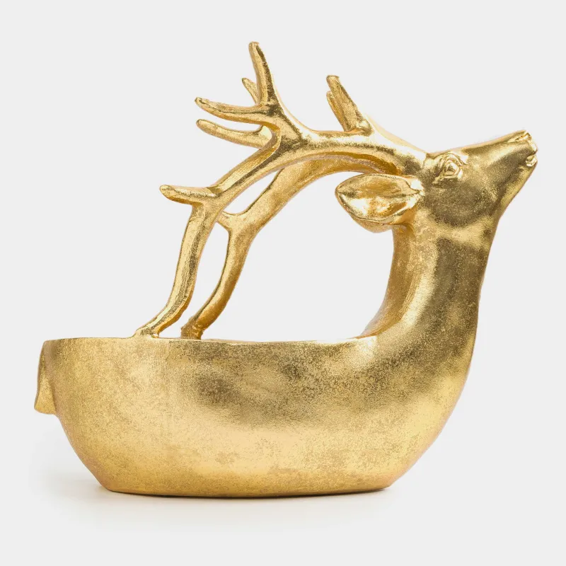 Конфетница, 32х27 см, полирезин, золотистая, Олень, Arctic deer, image-1