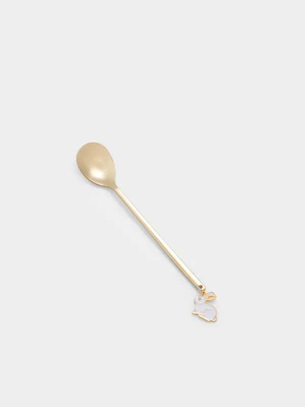 Десерт қасық, 14 см, болат/эмаль, алтын түстес, Қоян, Rabbit gold, image-1