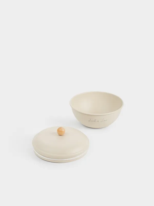 Миска, 1 л, с крышкой, металл/бамбук, бежевая, Gusto, image-3