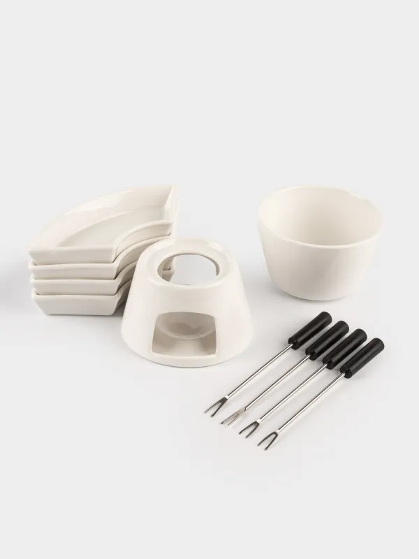 Фондюге арналған жиынтық, 4 адам, тұғырда, керамика/бамбук, Bamboo, image-8