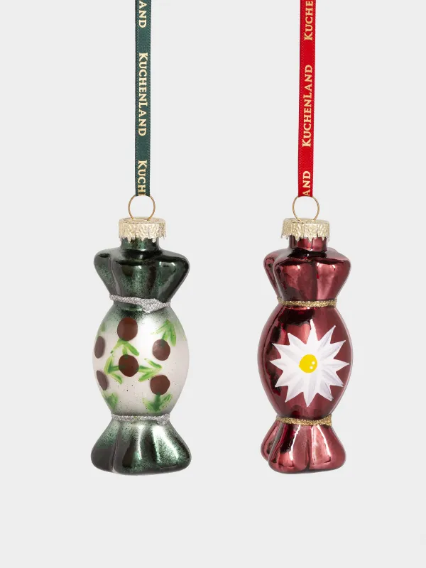 Шырша ойыншықтарының жиынтығы, 6 см, 2 дана, шыны, Кәмпит, Figure christmas, image-0