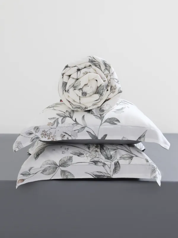 Төсек жиынтығы, еуро, тенсель 300 ТС, ақ және сұр, Гүлдер мен жидектер, Tencel, image-6
