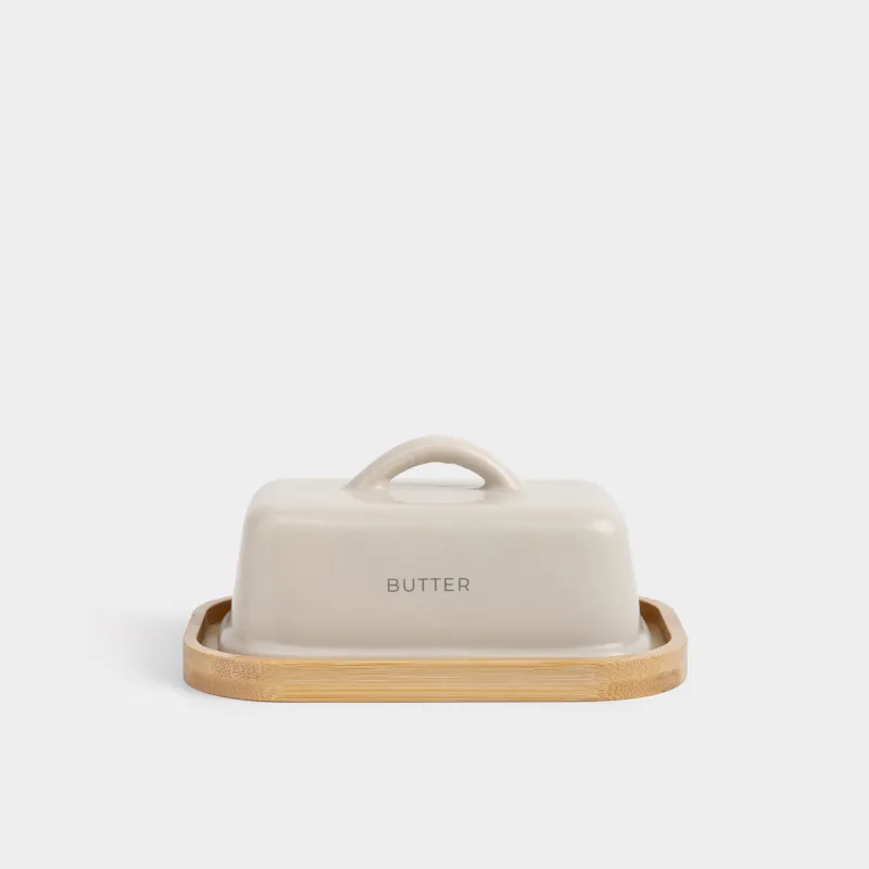 Масленка, 17 см, бамбук/керамика D, прямоугольная, молочная, Milk kitchen