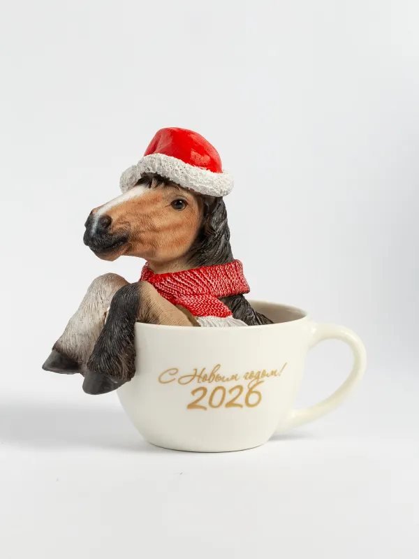 Статуэтка, 15 см, полирезин/керамика, бежевая, Лошадь в кружке, Horse christmas, image-0
