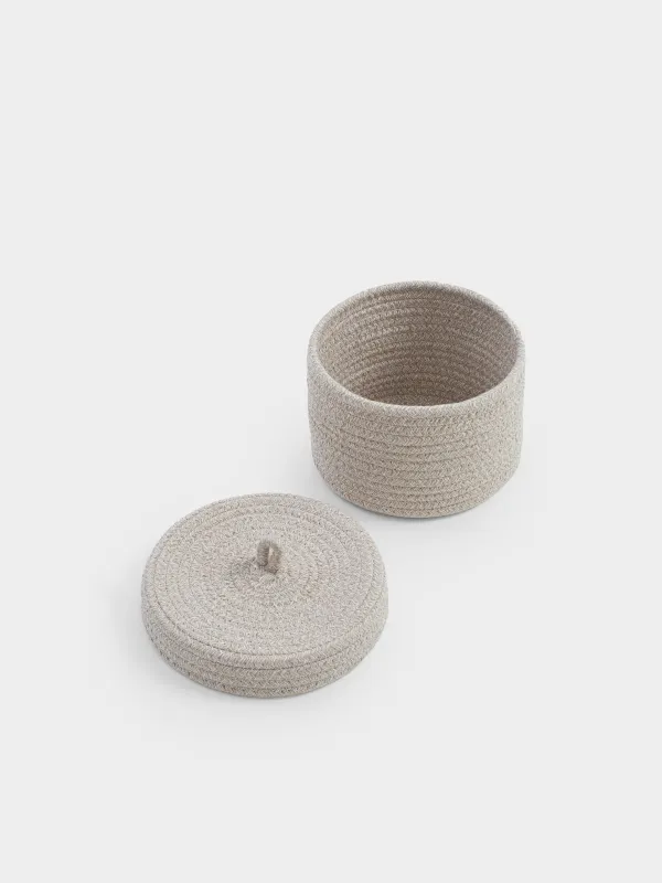 Сақтау себеті, 18х14 см, қақпағы бар, мақта/полиэстер, дөңгелек, сүт түстес, Tote, image-3