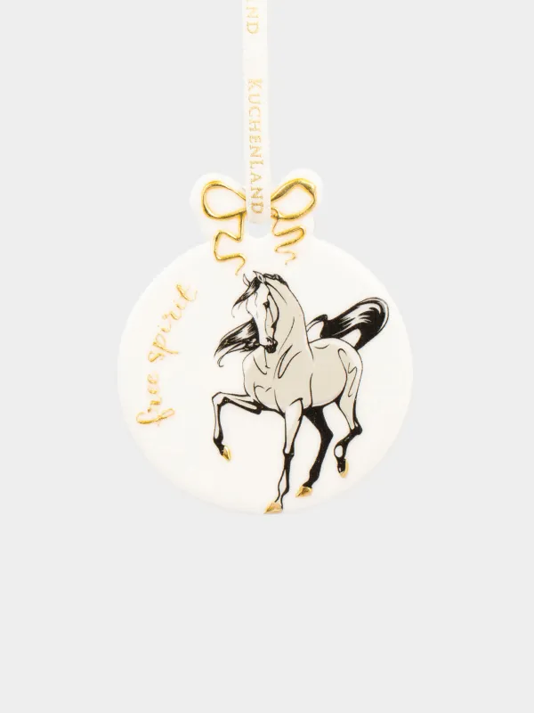 Шырша ойыншығы, 6 см, керамика, алтын, Жылқылар, Flat ball, image-0