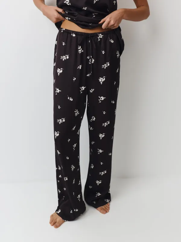 Әйелдер шалбары, үйге арналған, өлшемі L, вискоза, ақ және қара, Гүлдер, Leyra, image-1