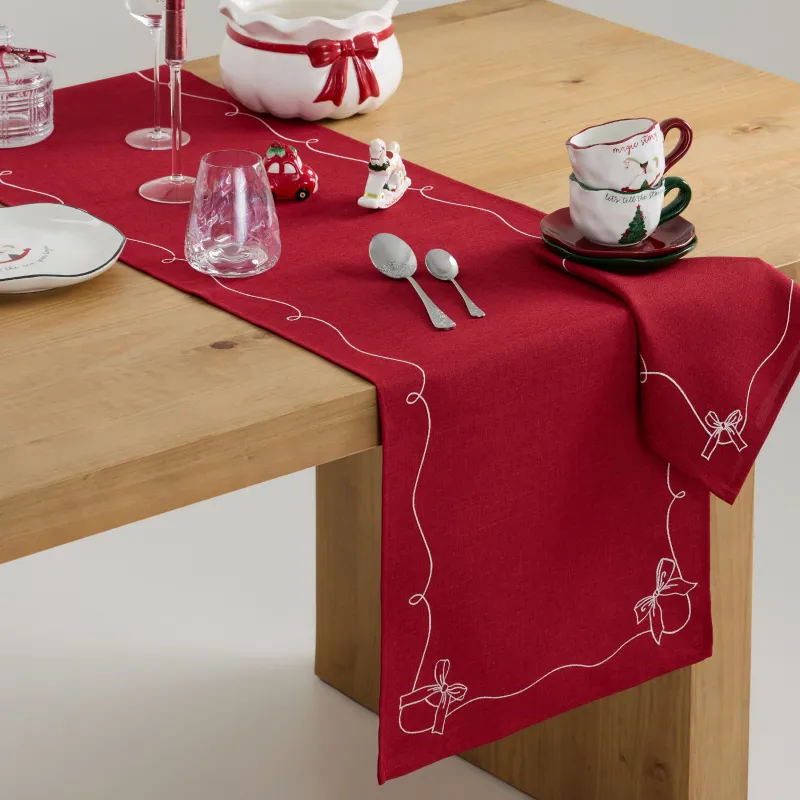 Үстел төсеніші, 40х160 см, полиэстер, қою қызыл, Бантиктер, Bow bordo