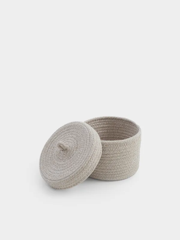 Сақтау себеті, 18х14 см, қақпағы бар, мақта/полиэстер, дөңгелек, сүт түстес, Tote, image-2