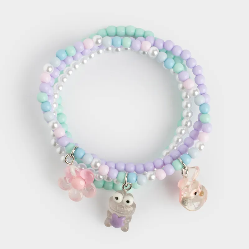 Набор браслетов, 18 см, 4 шт, детский, пластик, цветной, Pearl color