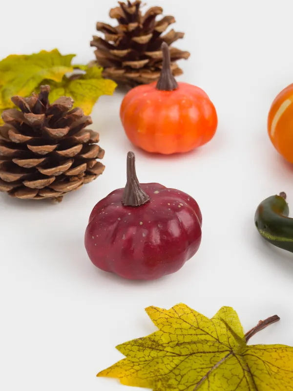 Декоративтік жиынтық, 13х30 см, торда, пенопласт, Шырша бүршіктері мен жапырақтары бар асқабақтар, Autumn fusion, image-4