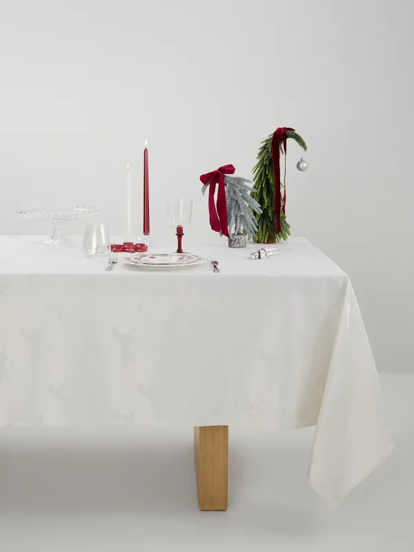 Дастархан, 160х160 см, жаккард, полиэстер, сұр-сарғылт-қоңыр, Жылқылар, Graceful horses, image-0