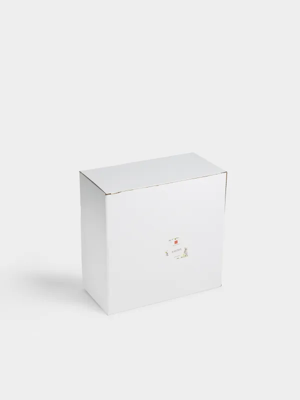 Терең ыдыс, 26х6 см, керамика, сүт түстес және сұр, Себеттегі қоян мен балапан, Easter, image-5